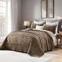 Velvet California King Size Quilt, Oversized California Comforter Set Mocha Brown Bedding Set (118”*106”) with 2 Pillow Shams, Luxurious Quilt Set,All-Season 3 Pieces