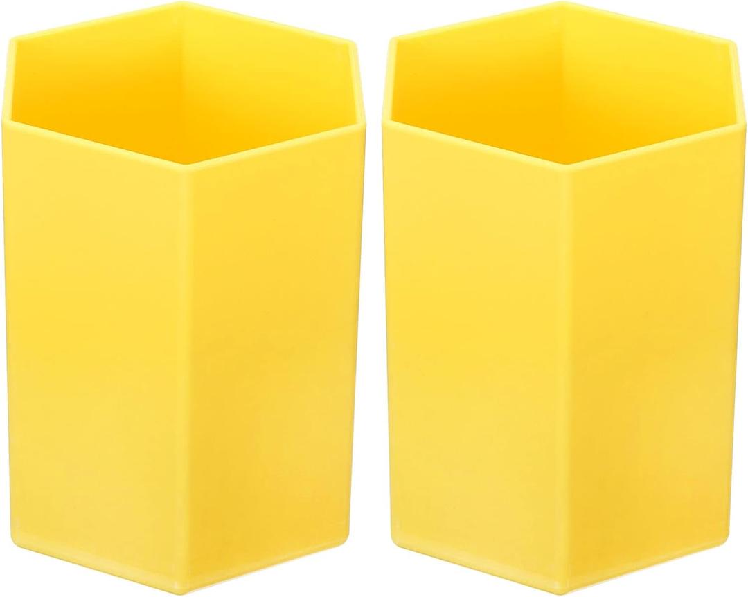 PATIKIL Pencil Holder, 2 Pack Plastic Pen Makeup Brush Holder Cup Storage Hexagon Desktop Organizer Stationery Caddy for Home Office, Yellow