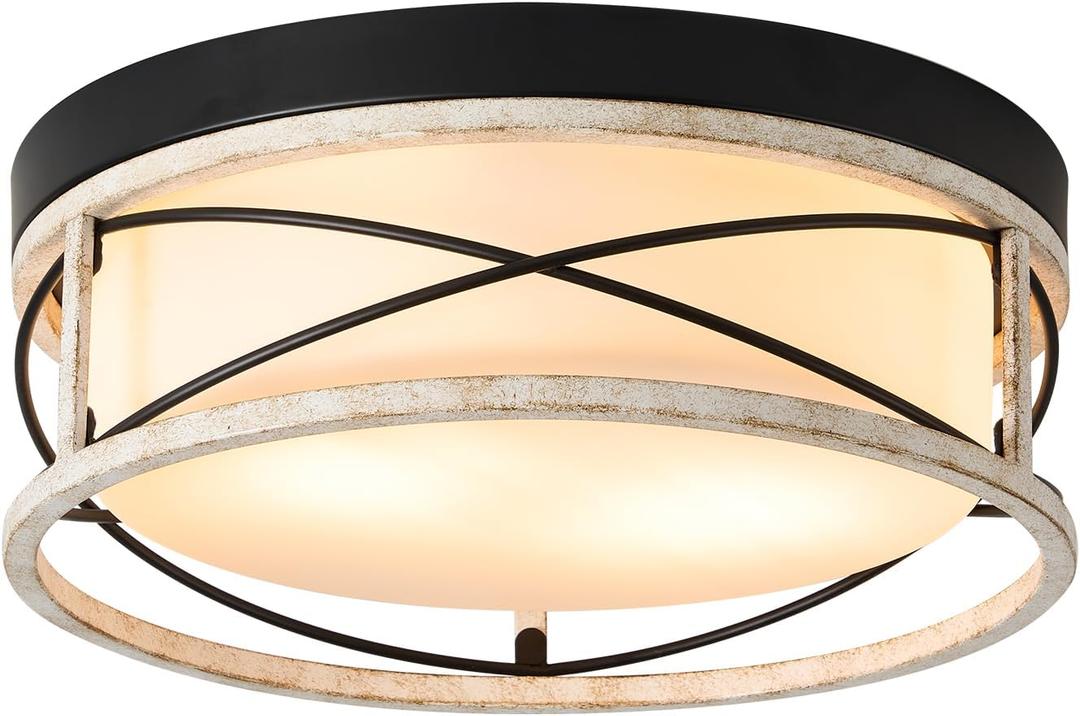 Flush Mount Light Fixture, LED Flush Mount Ceiling Light in Unique White Finish, 12-inch Close to Ceiling Light for Hallway, Porch, Living Room, Kitchen, MX100026 (White & Frosted Glass)