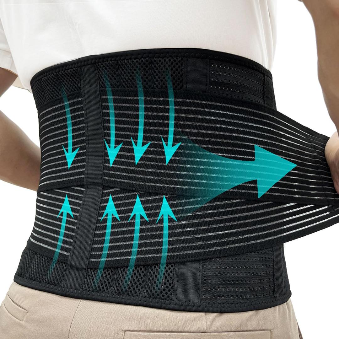 Back Brace for Men and Women Lower Back, Lumbar Support Belt Relieve Lower Back Pain with 8 Reinforce Bones, Scoliosis, Sciatica, Herniated Disc, Back Brace for Lifting at Work&Workout Sports 03 Black L