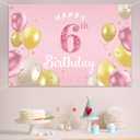 Happy 6th Birthday Backdrop Banner - 6 Birthday Party Decorations Supplies for Girls - Pink 3.9 x 5.9ft