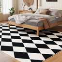 5x7 Washable Checkered Rugs for Bedroom, Black and White Area Rug for Living Room, Geometric Faux Wool Carpet for Kids, Girls, Boys Playroom, Dorm, Nursery, Dining Room, Kitchen, Non Slip,