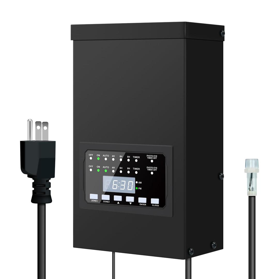 ZHENGXI 200W Outdoor Low Voltage Landscape Lighting Transformer, 120V to 12V/14V with Timing and Light Sensor, Waterproof for Courtyard Landscape Lighting Street Lights