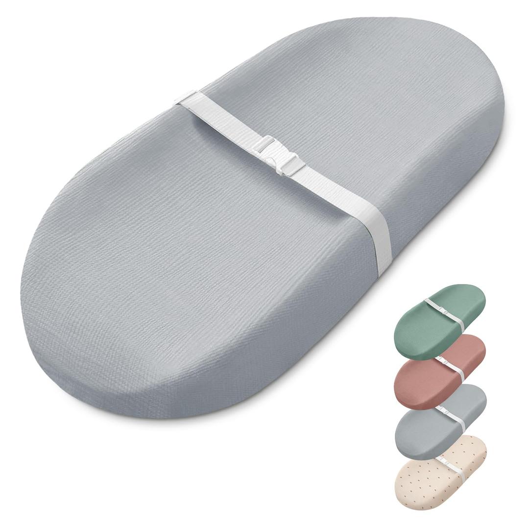 Blissful Diary Muslin Baby Changing Pad with Waterproof Lining Foam, Baby Changing Table Pad with Cover for Dressers (Botanical Leaf, Avocado)