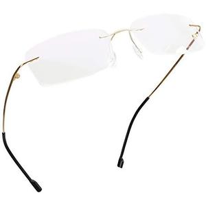 LifeArt Blue Light Blocking Computer Reading Glasses,Men's and Women's Rimless Frame (Golden, +3.50 Magnification)