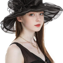 Women's Organza Hat Wide Brim Adjustable Derby Church Sun Hats Dress Bridal Shower Floral Hair Accessory Gift Box