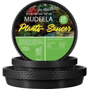 MUDEELA 18 Pack Plant Saucers for Indoor & Outdoor of 8 Inch & 10 Inch & 12 Inch, Durable Plastic Round Plant Tray Dish Plate to Catch Water for Plant & Flower Pot, No Hole, Thicker, Deeper, Black
