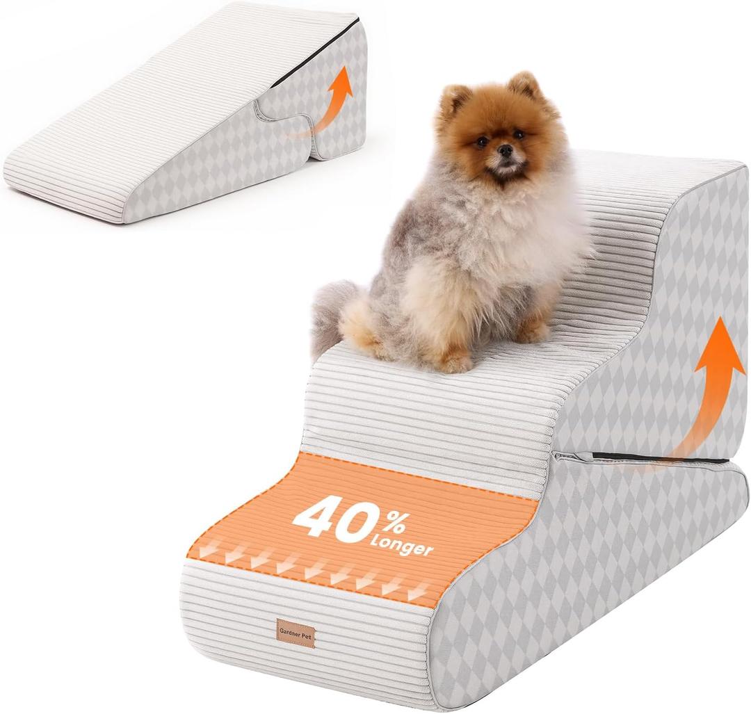Gardner Pet Dog Stairs for Small Dogs 22.4" H, Large 2 in 1 Transformable 3-Step Pet Stairs and ramp, Dog Steps for High Bed (22-27") with Non-Slip Waterproof Cover CertiPUR-US Certified Foam, Grey
