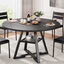 Round Dining Table for 4,Kitchen Dining Room Circle Dinner Pedestal Table,Space Saving Wood Kitchen & Dining Room Furniture (Black, 47In)