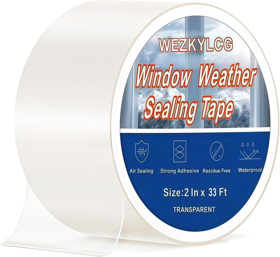 3 x Window Weather Sealing Tape, Window Insulation for Winter, Strong Adhesion, No Residue, Thick Insulation Tape for Windows, Ac Unit, Doors, Gaps (Clear, 2 Inch x 33 FT)