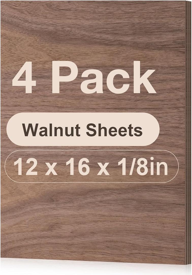 ROBOTIME 4-Pack Walnut Plywood Sheets - 12 x 16 x 1/8 Inch - 3mm Plywood for Laser Cutting, Engraving & Wood Burning (Pyrography) - Unfinished Wood for Crafts