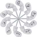 10 Pcs Iron Covers for Golf Clubs, Premium PU Leather Golf Iron Covers with Embroidered Big Numbers, Fits Most Iron Clubs and Hybrid Irons, Easy On and Off