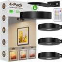 Picture Lights for Wall Battery Operated,4-Pack Magnetic Battery Operated Picture Light,Dimmable Timer Wall Lights for Pictures on Wall,Art Light for Picture Frame,Gallery,Portrait,Puck Lights, Black