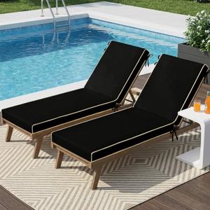 Outdoor Chaise Lounge Cushions 2 Pack, Patio Lounge Chair Pads with Removable Washable Cover, Quick Dry Foam Cushions for Pool, Lawn, Deck(2, Black（80X26X3in）)