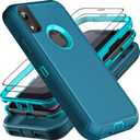 for iPhone XR Case, Military Grade 3 in 1 Heavy Duty Shockproof/Drop Proof/Dust Proof Case with 2Pcs Tempered Glass Screen Protector (Blue/Turquoise)