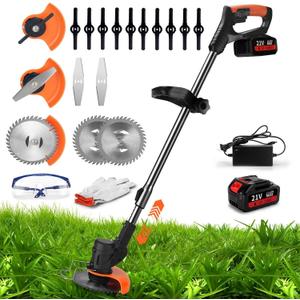 Weed Wacker Battery Operated, 3 in 1 Cordless Grass Trimmer with 3 Types Blades and Rechargeable No String Weed Wacker for Lawns Includes 1 * 3.0ah Battery with Charger (High quality kit includes 1 battery)