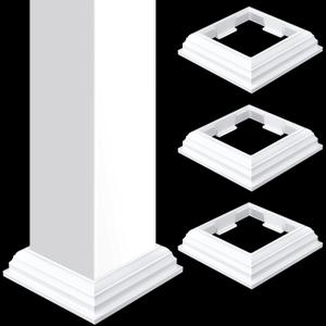 Thyle 4 Pcs True 4 x 4 Inch Vinyl Post Skirt All in One Post Base Cover Column Wraps for Porch Deck Base Vinyl Sleeve White Trim for Wood Hand and Stair Rails Decks, Fences, Mailboxes