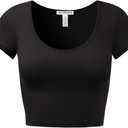 Women's Cotton Crop Tops Short Sleeve Scoop Neck Stretchy Casual Shirt (Black, XS)