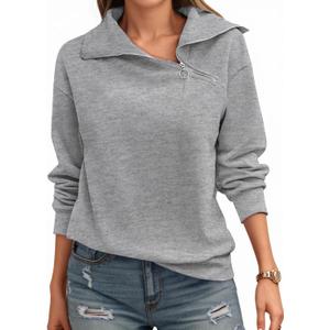 Womens Zipper Sweatshirt Turtleneck Long Sleeve Pullover Casual Loose Sweatshirts Top T Shirts (Gray, L)