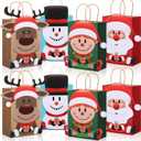 24 Pcs Small Christmas Treat Bags Goodie Bags with Handles for Christmas Party Favors Supplies, Santa Claus Elf Snowman Reindeer Pattern Xmas Gift Bags for Chrismas Winter Holiday Party Decorations
