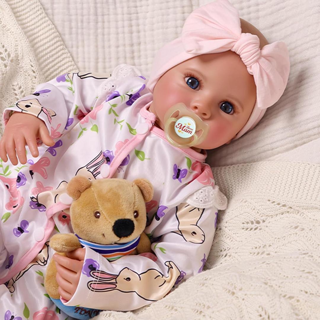 BABESIDE Reborn Baby Dolls Bettie - 17 Inch Soft Body Realistic Baby Doll Girl Lovely Awake Hand Painted Hair Girl Bebe Reborn de Silicona Real Life Baby Dolls with Gift Box for Kids Age 3+ Collectors (Floral White)