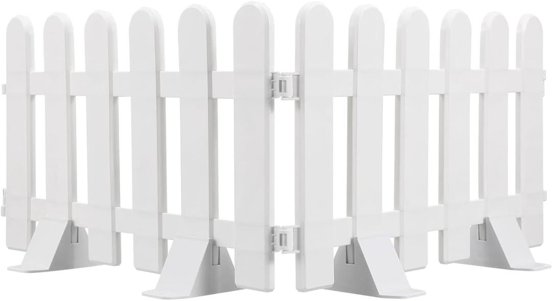 Milisten 2pcs Plastic Picket Fence Edgings Garden Fence with Bases Garden Driveway Gates for Front Yard Tree Lawn Flowerbeds Backyard Decor White