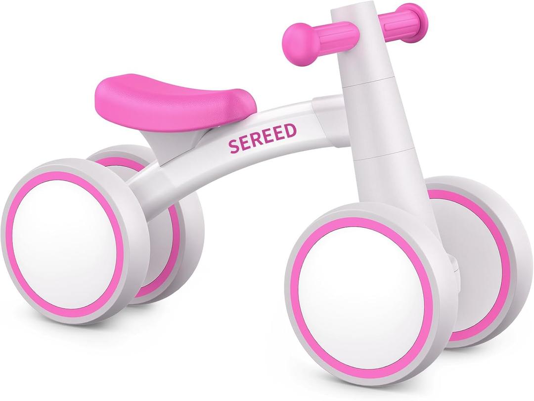 SEREED Baby Balance Bike for 1 Year Old Boys Girls 12-24 Month Toddler Balance Bike, 4 Wheels Toddler First Bike, First Birthday Gifts (Rose Red)