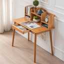 Solid Wood Desk with Drawers, Wooden Computer Desk for Home Office, Gaming Study Desk for Small Spaces, Writing Work Desk for Bedroom,Easy Assembly (Teak Color 40 inch), 47"W 21"D 30"H