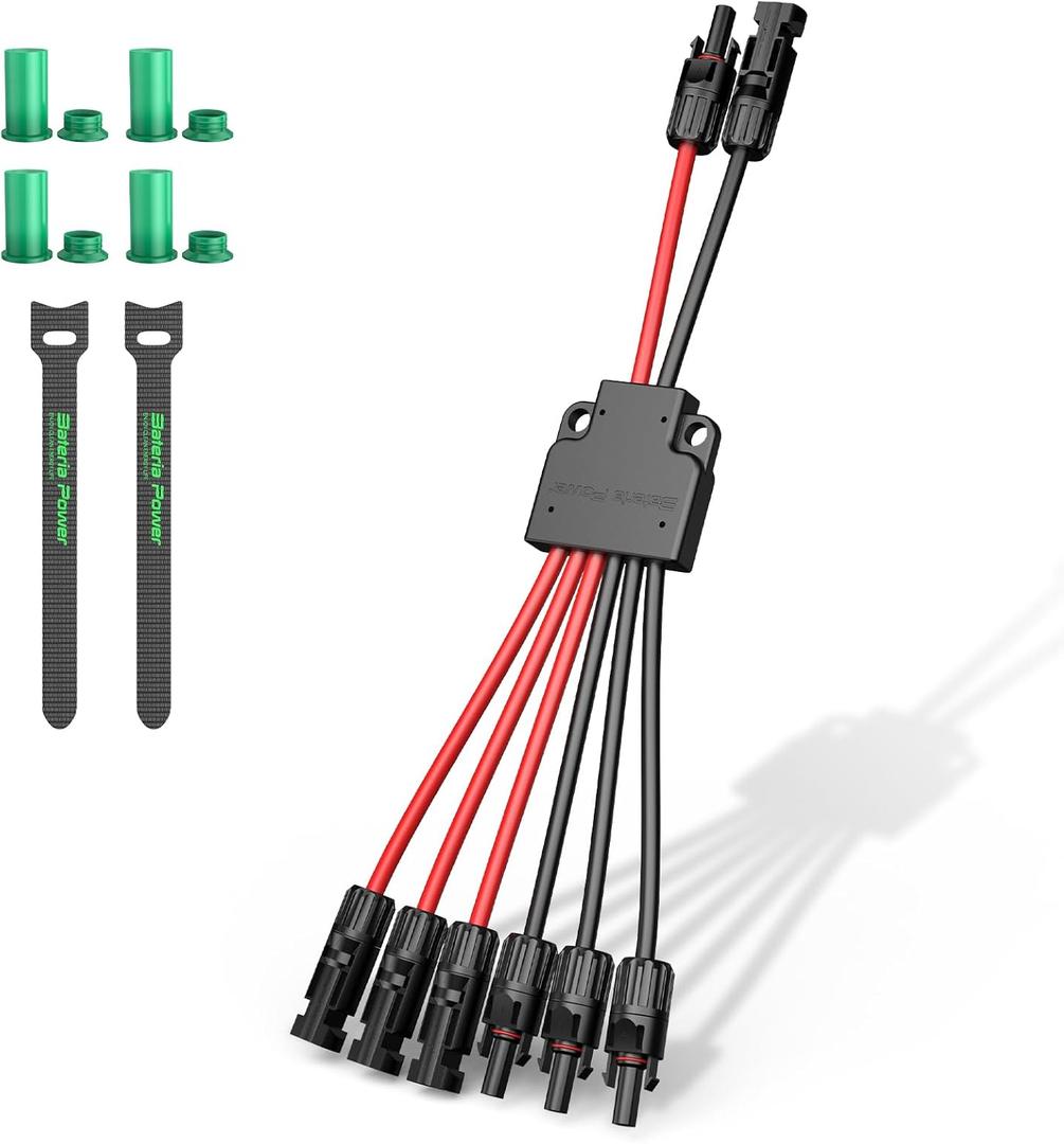 Solar Connectors for 3 Solar Panels, IP68 Waterproof Solar Panel Connectors Splitter, 6 to 2 Y Branch Parallel Adapter for Solar Cable Extension