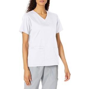WonderWORK Women's V-Neck Scrub Top (White), S