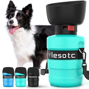 lesotc Dog Water Bottle, Portable Water Dispenser with Bowl, Leak Proof Pet Travel Squeeze Bottle, Puppy Essentials Dog Stuff Accessories for Outdoor Walking, Hiking, Camping (21 Ounces, Light Blue)