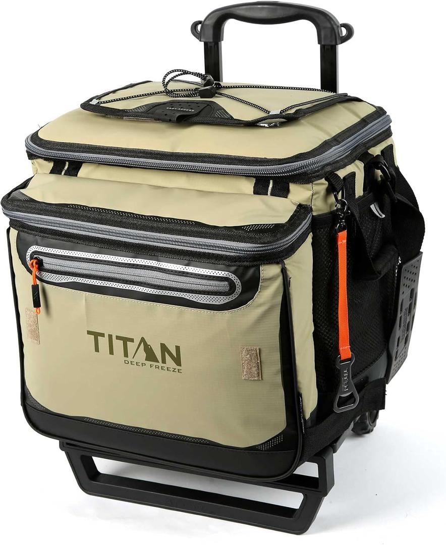 Titan by Arctic Zone Collapsible Wheeled Soft Sided Cooler with Detachable Rolling AT Cart, Insulated Bag with Leak Proof Lining, for Travel, Beach, Picnic, 60 Can Capacity