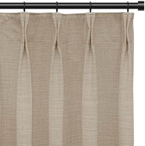 100% Blackout Shield Pinch Pleated Curtains 108 Inches Long, Linen Blackout Curtains for Bedroom/Living Room, Thermal Insulated Blackout Drapes with Liner, W40xL108, Grey Beige 2 Pcs