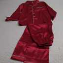 Kid Silky Satin Pajamas Set for Girls Boys pj Set Sleepwear Button-up Lounge Sets Nightwear (6-7 Years, Maroon Red)