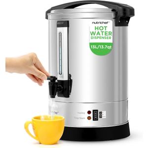 NutriChef Water Boiler and Hot Water Dispenser, 13L Electric Beverage Dispenser with Safety Lock Lid, Non-Drip Tap, Warm Function, Food Grade Stainless Steel, Home and Commercial Use, 20x11x11 in.