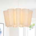 Littleglovo 15.7" Pendant Lights Kitchen Island, 1-Light Linen Petal Lampshade Dining Room Light Fixture Modern Chandeliers Hanging Pendant Lighting for Bedroom Nursery Living Room Foyer Entryway