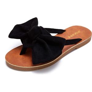 FISACE Womens Slip On Flip Flops Ring Toe Strappy Summer Gladiator Flat Sandals (11, Black)