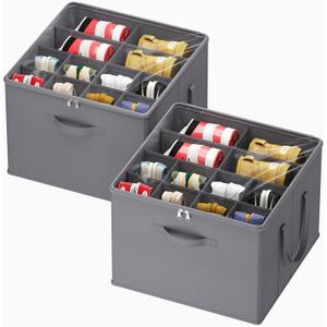 Lifewit Shoe Storage Organizer for Closet, Fits 12-16 Pairs, Large Shoe Box Storage Containers with Clear Cover and Reinforced Handles, Foldable Storage Bins Fits for Boots Heels Sneakers, 2 Pack Gray