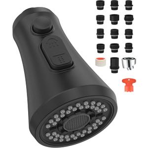 Mbillion Universal Matte Black Kitchen Faucet Spray Head Replacement, 3 Function ABS Sink Faucet Head, Pull-Down Nozzle with 14 Adapters, Compatible with Moen, Delta, Kohler, WEWE American Standard