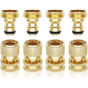 Garden Hose Quick Connector 3/4 Inch GHT, Solid Brass No-Leak Kit (4 Sets: 4 Male + 4 Female) - Quick Connect Fittings for Water Hose