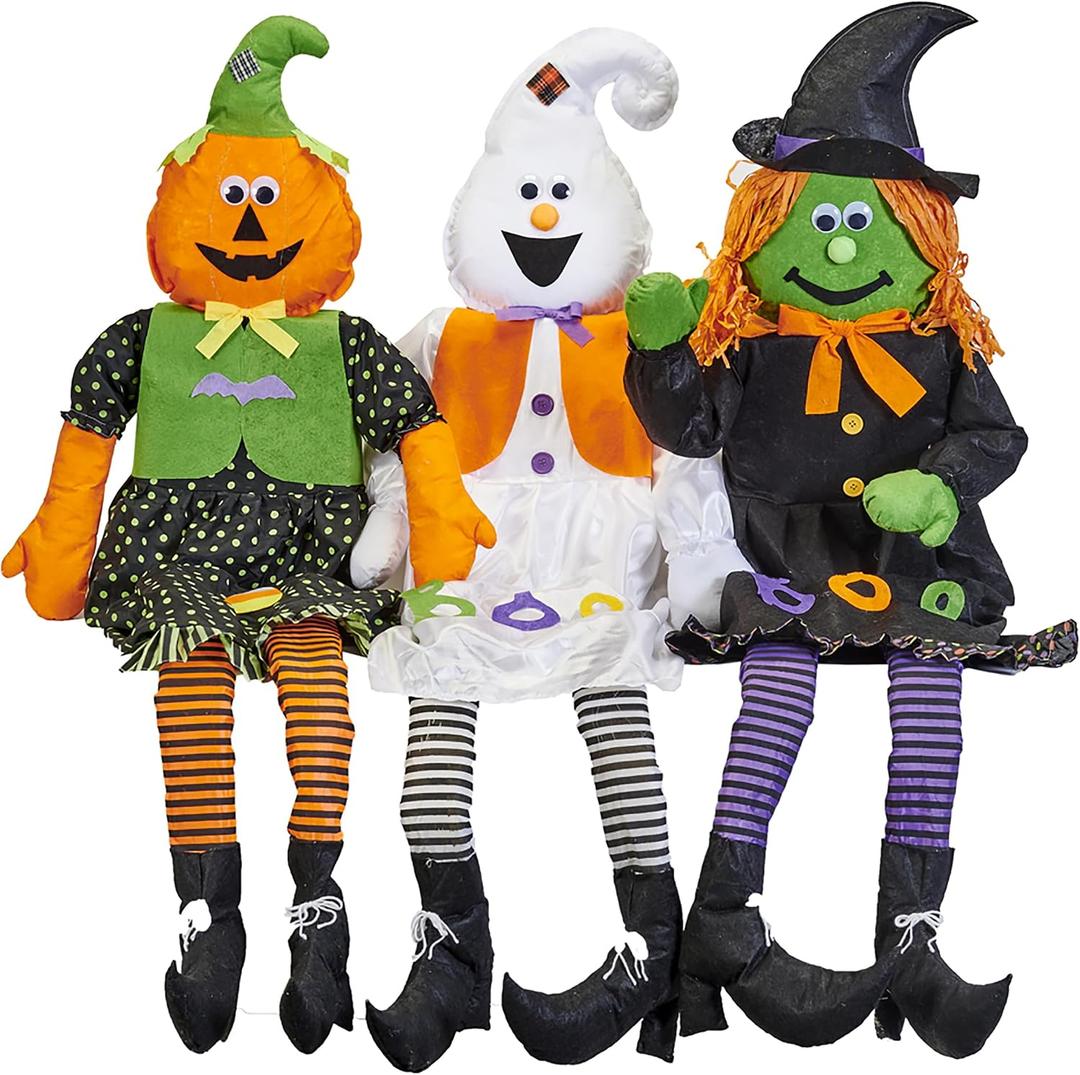 Worth Imports 60" Lifesize Porch Sitting Halloween Ghost, Witch Jack O Lantern Figures, Set of 3