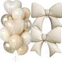 Cream and Apricot Heart Balloons, 38 Inch Bow Balloons, 16PC Champagne Gold Beige Sand White Balloon Helium with Bow Ribbons for Neutral Birthday Wedding Bridal Baby Shower Valentines Day Decorations