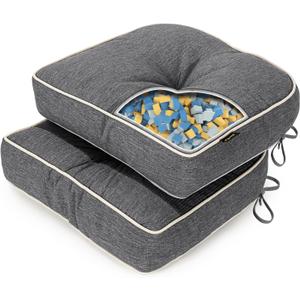 SUNROX LokGrip Non Slip Gel Memory Foam Chair Cushions for Tailbone Pain Relief, Tufted Stain Resistant Thicken Durable Seat Pad Cushion for Kitchen Dining Office 17"x16" Set of 2, Heather Charcoal
