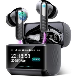AI Translation Earbuds Real Time, 164 Languages Translator Earbuds with 7 Translation Modes, 3-in-1 Simultaneous Interpretation Headphones with Touch Screen & APP, 48H Translatior Earbuds Black