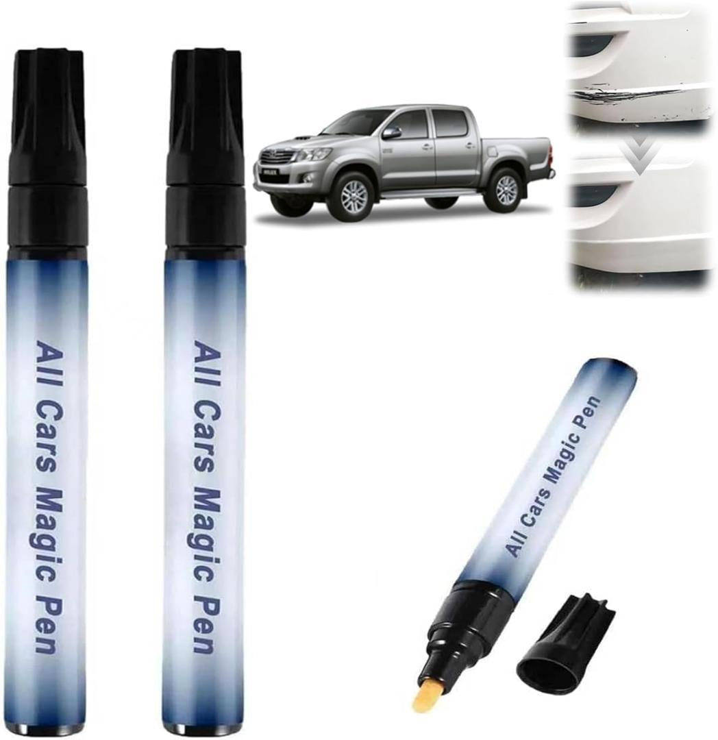 Car Scratch Remover Pen All Cars Magic Pen, Weatherproof Touch-Up Paint Pen for Minor Clear-Coat Scratches, Quick Fix, Fits All Vehicle Colors, Travel-Friendly (2Pcs)