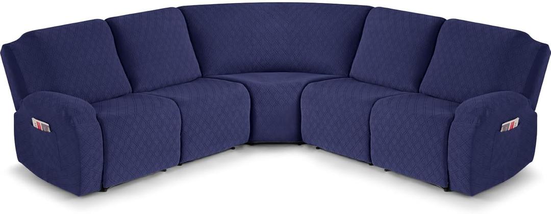 VANSOFY Extra Large Reclining Sectional Couch Covers, Washable 5-Piece Sofa Covers for L Shape Sectional Sofa Corner Seater, Thick, Soft Sofa Slipcovers (5 Seat Recliner Cover, Navy Blue)