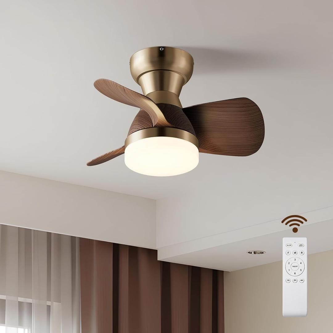 20 Inch Ceiling Fan with Light3 Solid Wood BladesBrass with Light with Remote Control Small Ceiling Fan Suitable for Living Room, Dining RoomBedroom