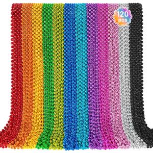 120 PCS Mardi Gras Beads, Party Beads Necklaces for Mardi Gras, Christmas, St. Patrick's Day, Metallic Colorful Necklaces Accessories in 12 Colors