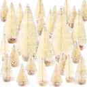 SATINIOR 60 Pieces Artificial Mini Christmas Tree Sisal Snow Trees Bottle Brush Christmas Trees Pine Trees Ornaments with Wooden Base for Christmas Party Home Decoration (4 Sizes, White) (1.8/ 2.6/ 3.4/ 4.9 Inch)