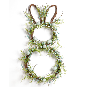 DN DECONATION Easter Bunny Spring Wreath with Egg, Twig and Berries Green Rabbit Easter Wreath for Front Door Decorations Home Farmhouse Outdoor Indoor Wall Mantel Window